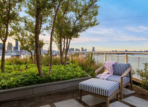 The shared roofdeck on top of the Manhattan co-op building at 20 River Terrace, dubbed "The Solaire."