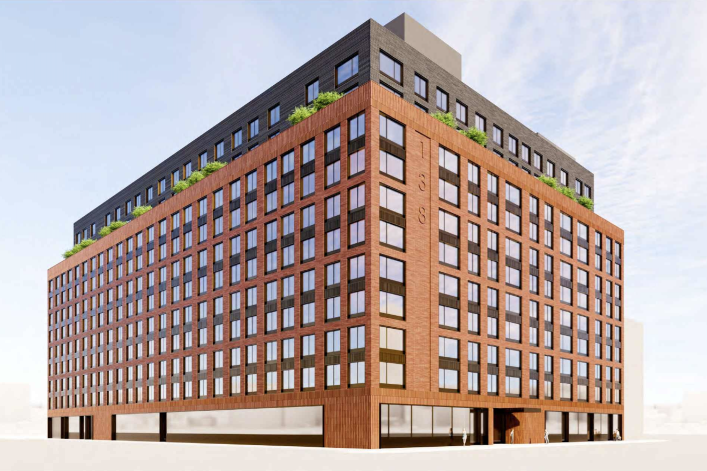 A rendering of the 12-story building at 138 Bruckner Boulevard.